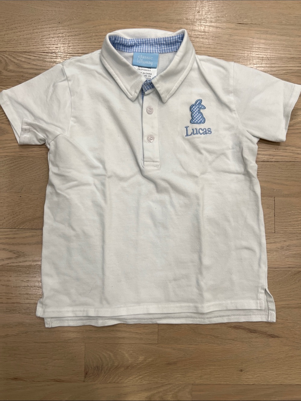 Classic White Polo Shirt with Light Blue Embroidery - Kids